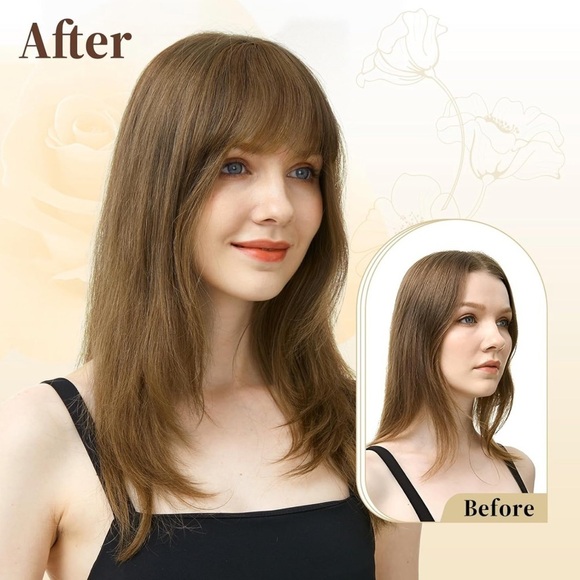 FESHFEN 100% Human Hair Clip In Bangs Blonde Mixed Brown - Picture 6 of 10
